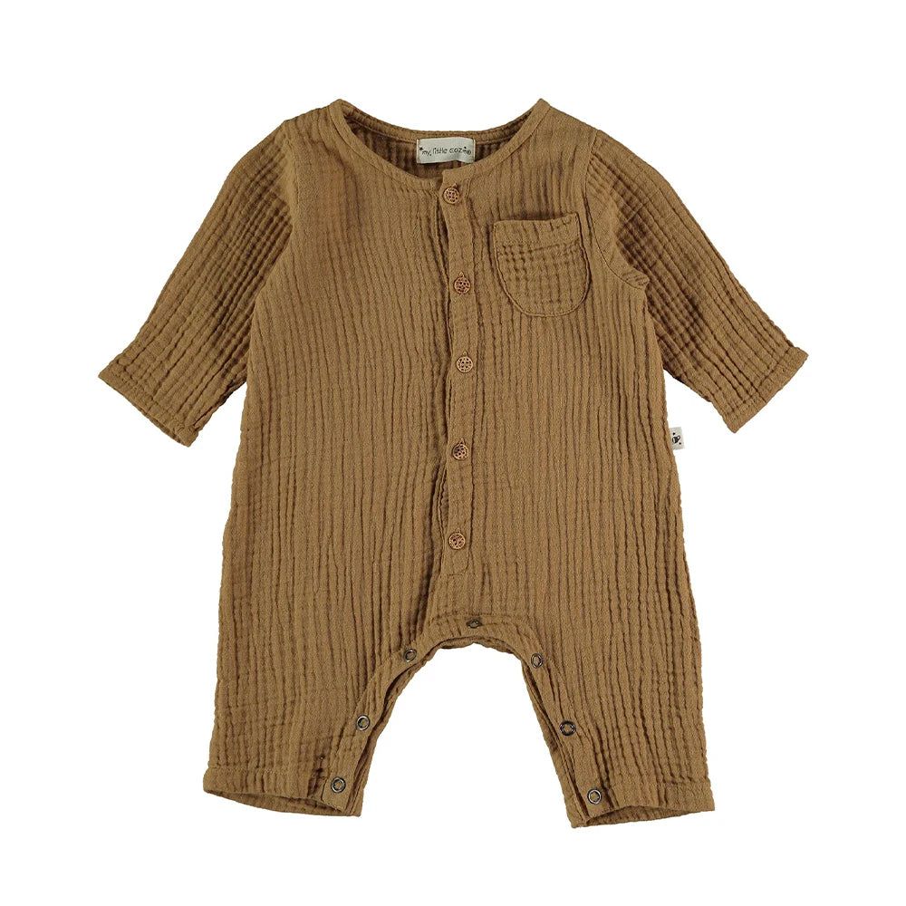 Baby Organic Cotton Gauze Jumpsuit - Peanut One Pieces My Little Cozmo 