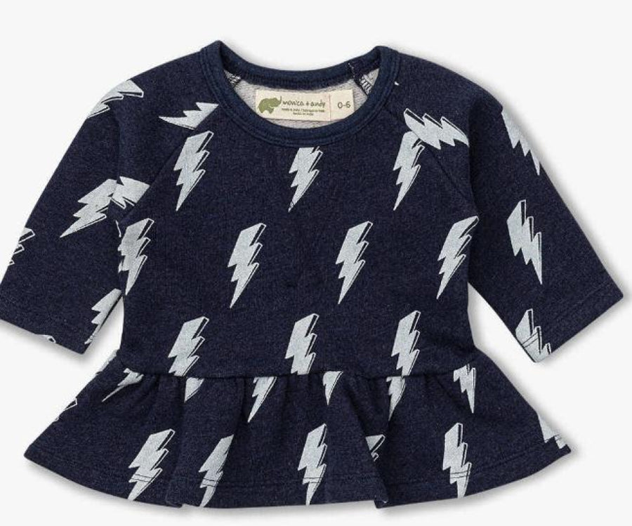 Peplum Sweatshirt - Lightning Power - 0-6m - Crewneck Sweatshirt