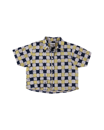Hand Block Printed 'The Michelle' Shirt - Yellow And Black Chessboard Batik Print