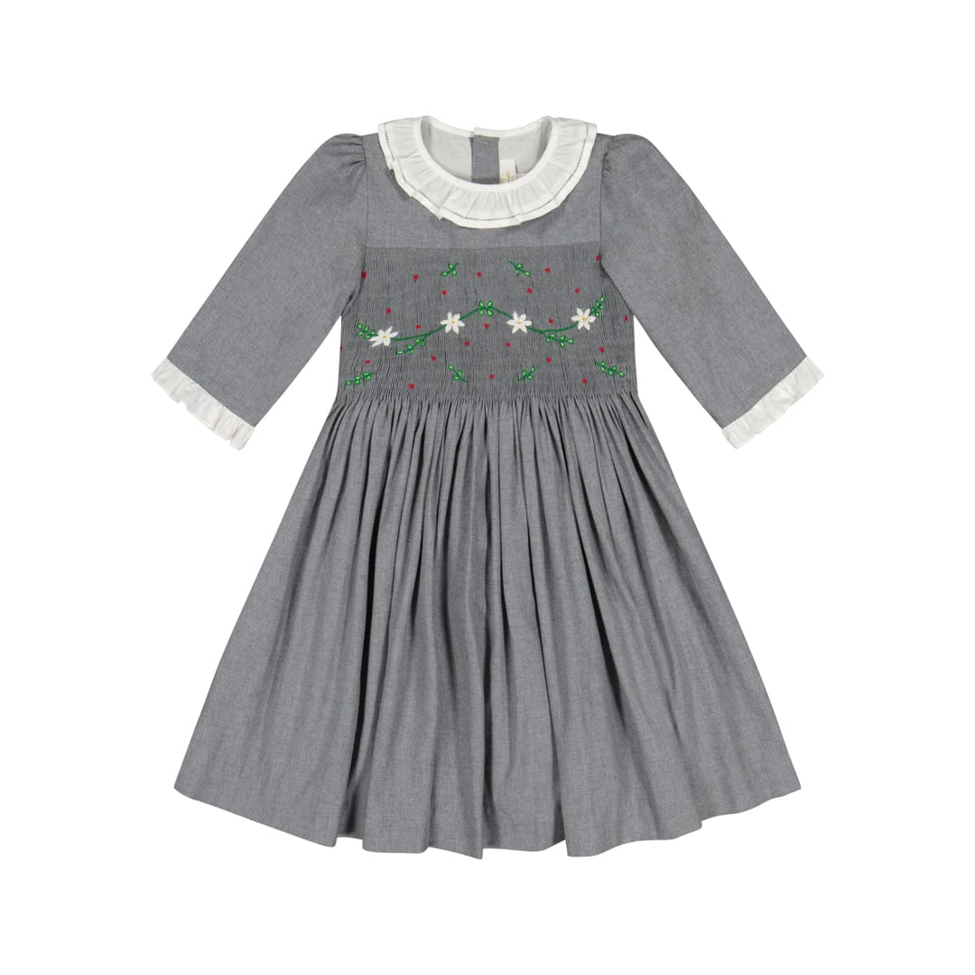 Heidi Long Sleeve Smocked Dress - Grey Winter - 5T - Dresses