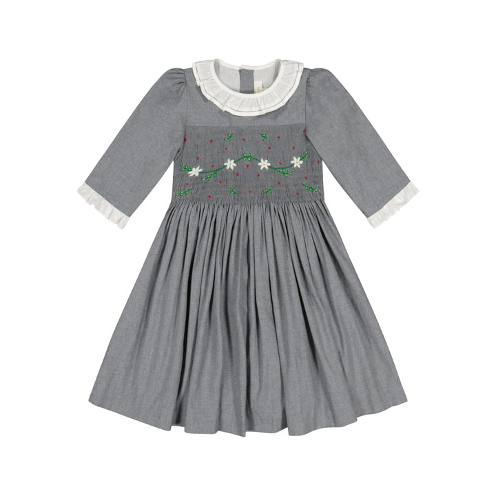 Heidi Long Sleeve Smocked Dress - Grey Winter - 5T - Dresses