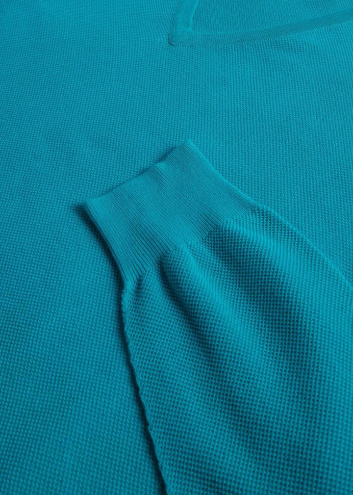 Phineas Cole Cotton Piqué V-Neck Sweater - Turquoise - XXL (46) - Sweater