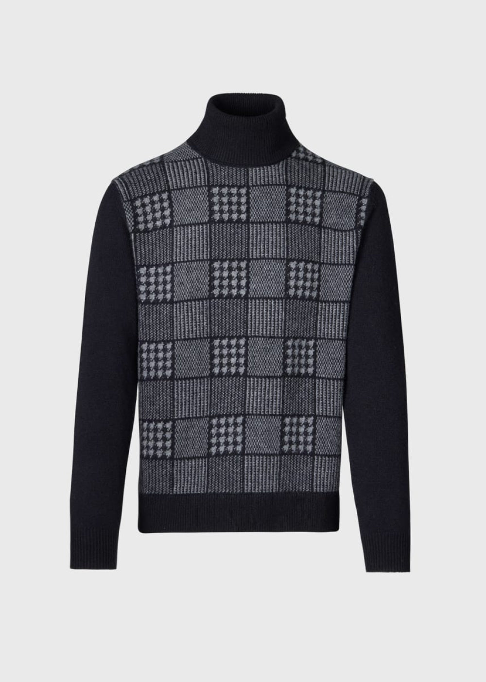 Phineas Cole Glen Plaid Turtleneck Sweater - Black/Charcoal - Turtleneck