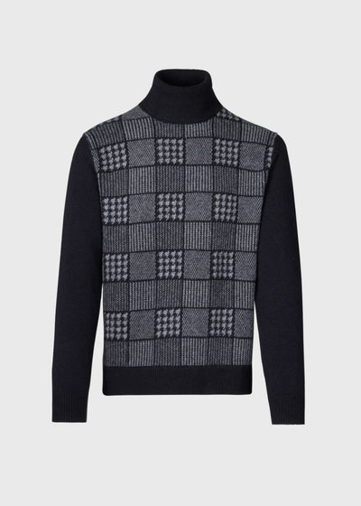 Phineas Cole Glen Plaid Turtleneck Sweater - Black/Charcoal - Turtleneck