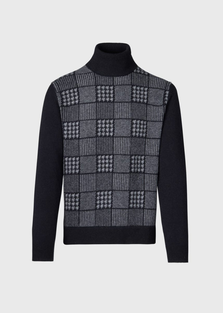 Phineas Cole Glen Plaid Turtleneck Sweater - Black/Charcoal - Turtleneck