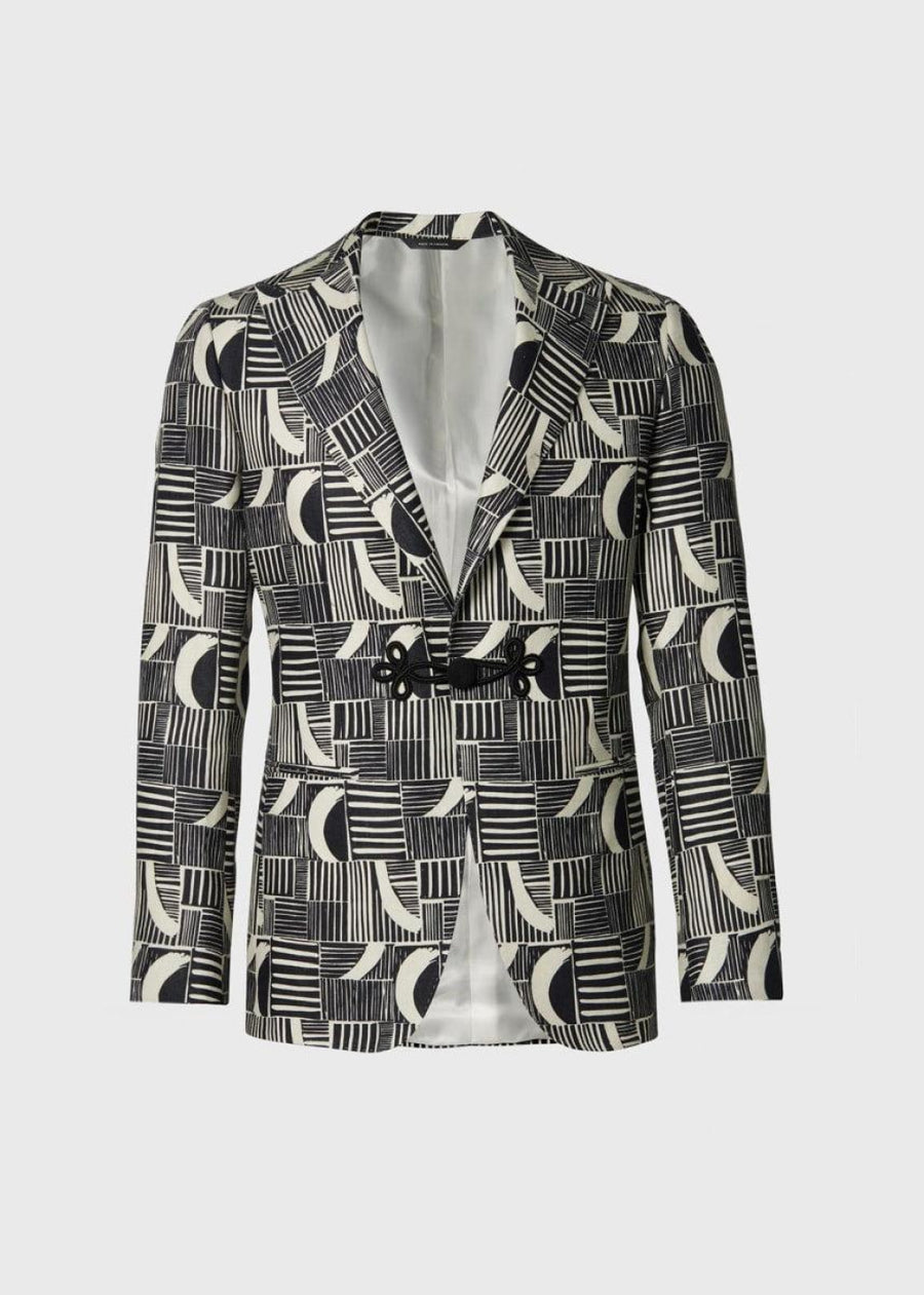 Phineas Cole Linen Print Dinner Jacket - Black/White - Blazer
