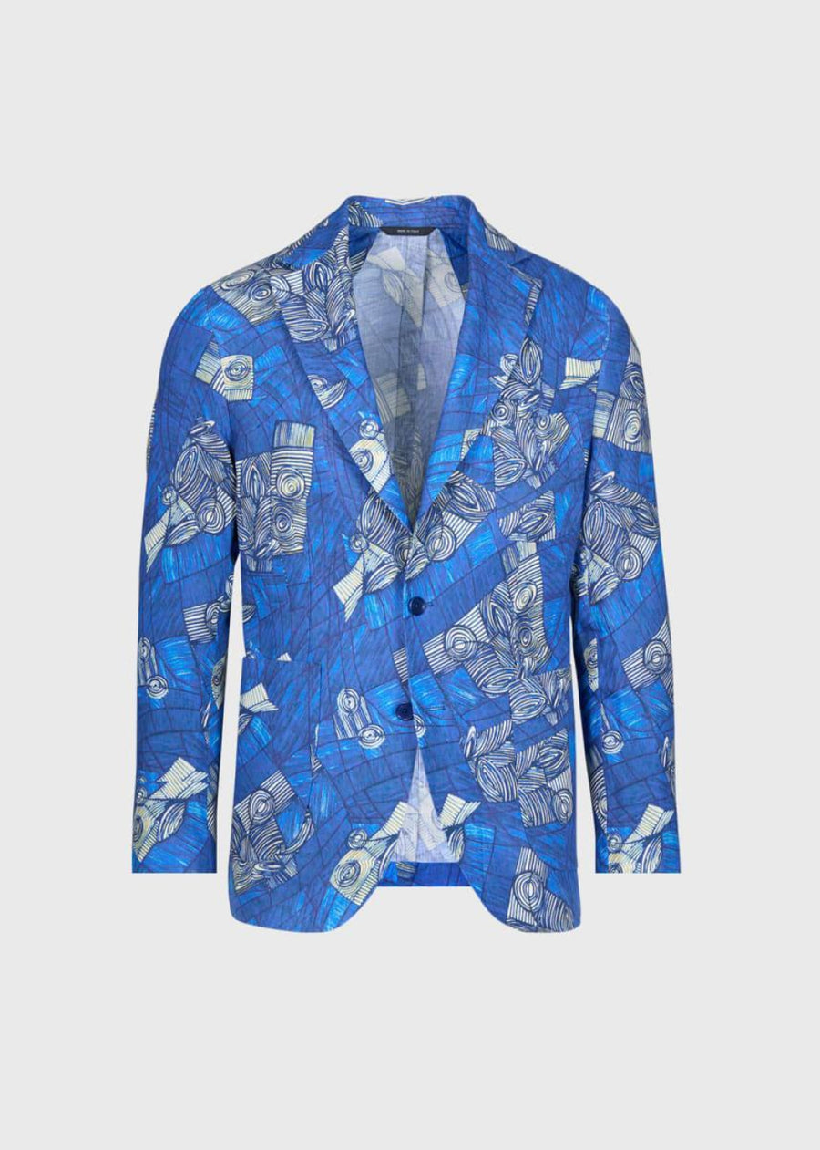 Phineas Cole Linen Printed Jacket - Blue - Blazer