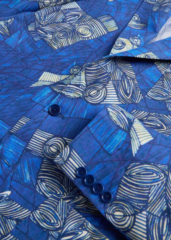 Phineas Cole Linen Printed Jacket - Blue - Blazer
