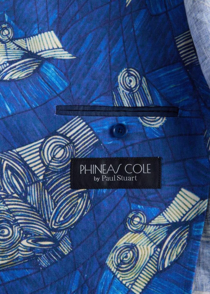 Phineas Cole Linen Printed Jacket - Blue - Blazer