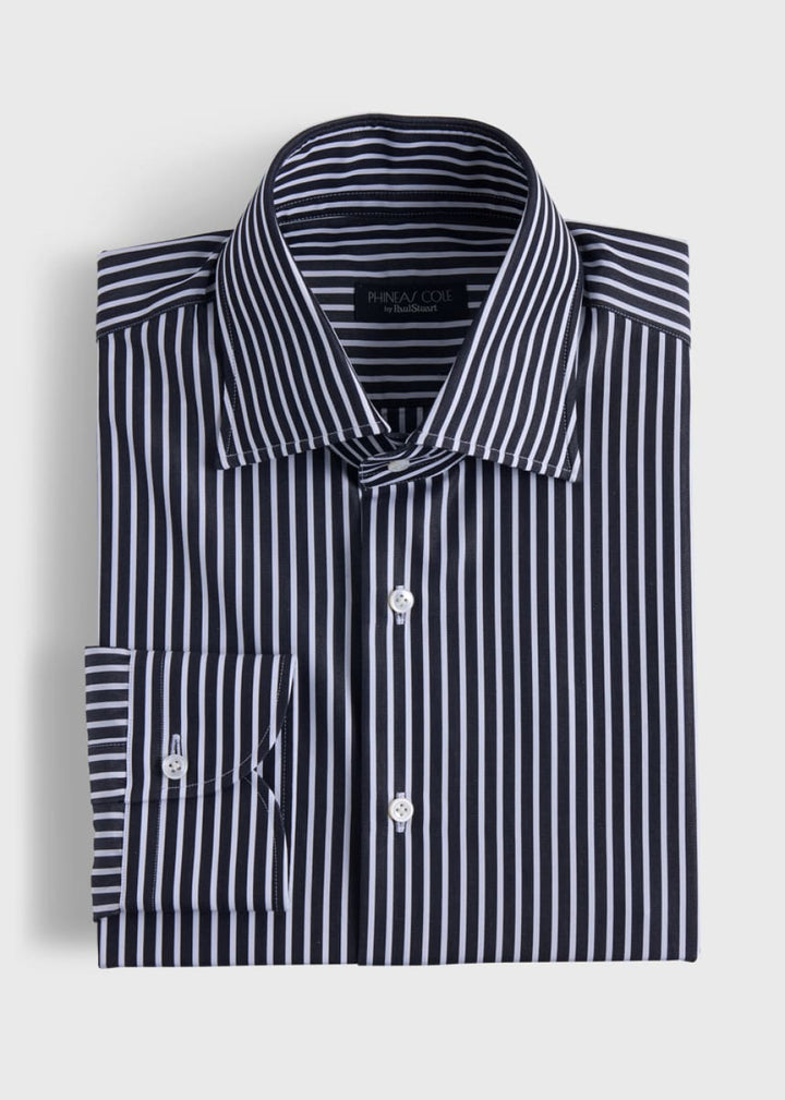 Phineas Cole Stripe Cotton Dress Shirt - Black/White - Dress Shirt