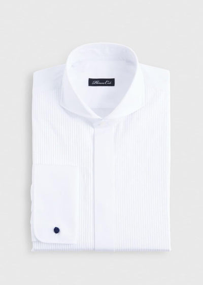 Phineas Cole Tonal Stripe Bib Front Tuxedo Shirt - White - Collared Shirt