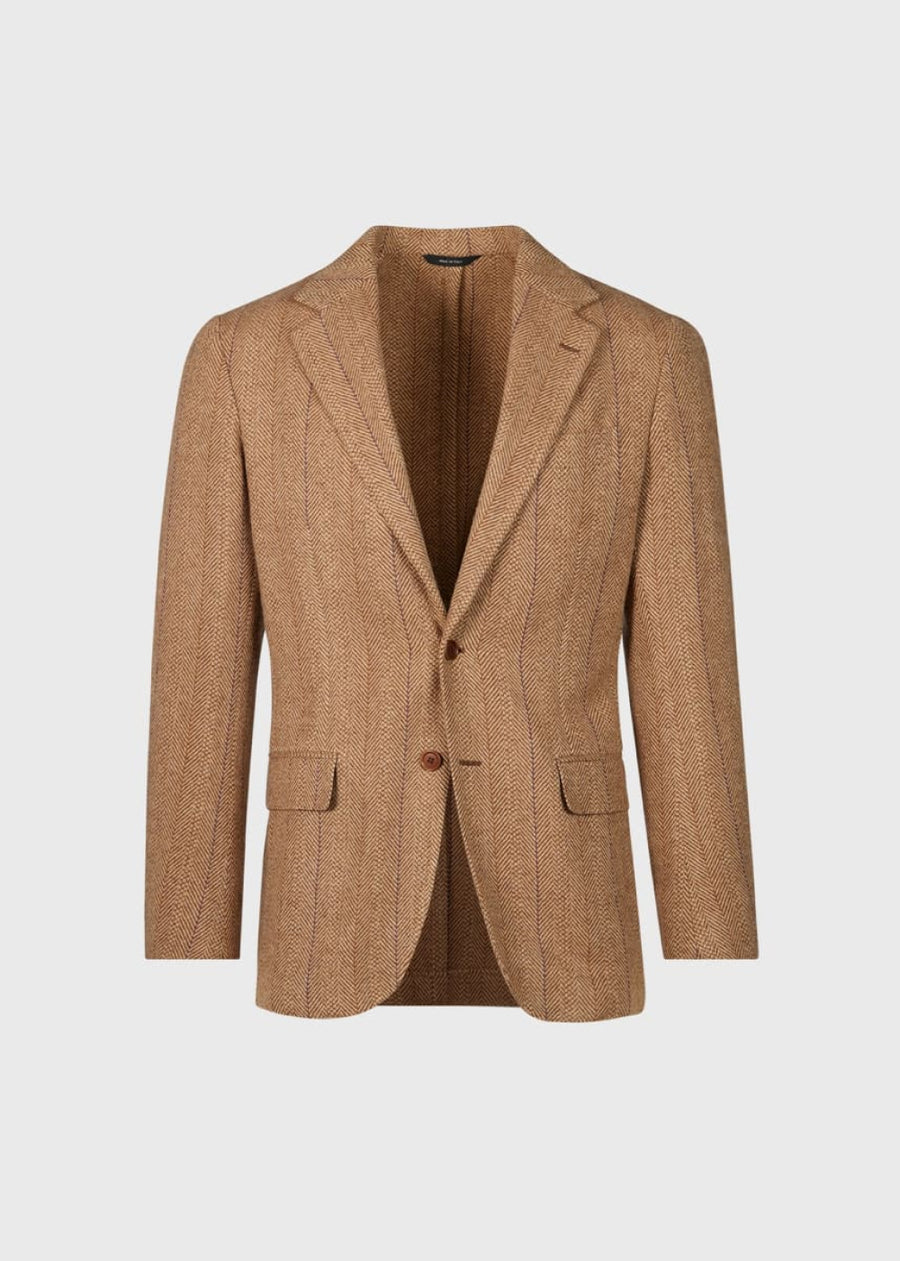 Phineas Cole Wool Deco Herringbone Jacket - Camel - Blazer