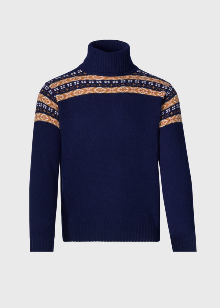 Phineas Cole Wool Fair Isle Turtleneck Sweater - Navy - Turtleneck