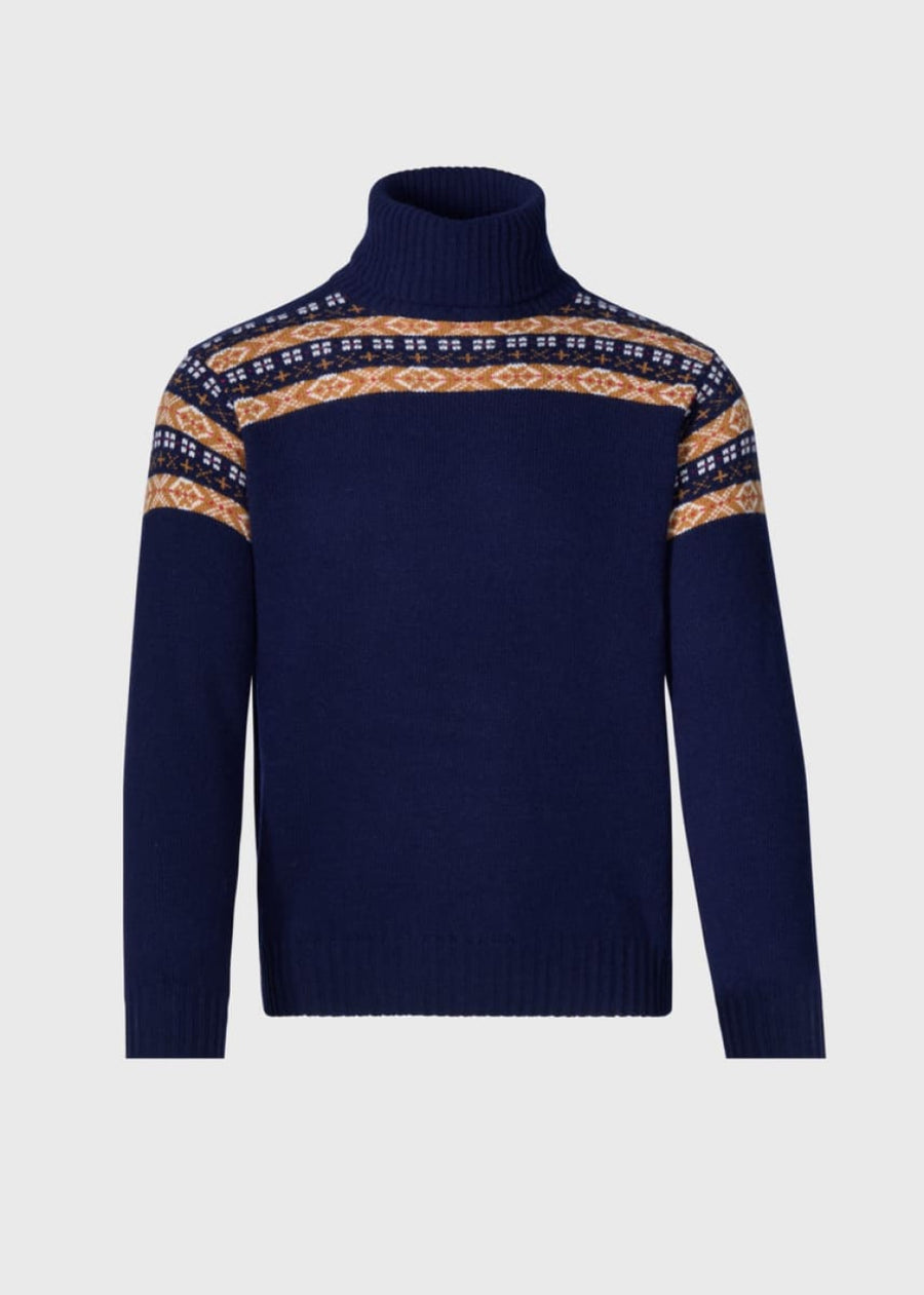 Phineas Cole Wool Fair Isle Turtleneck Sweater - Navy - Turtleneck
