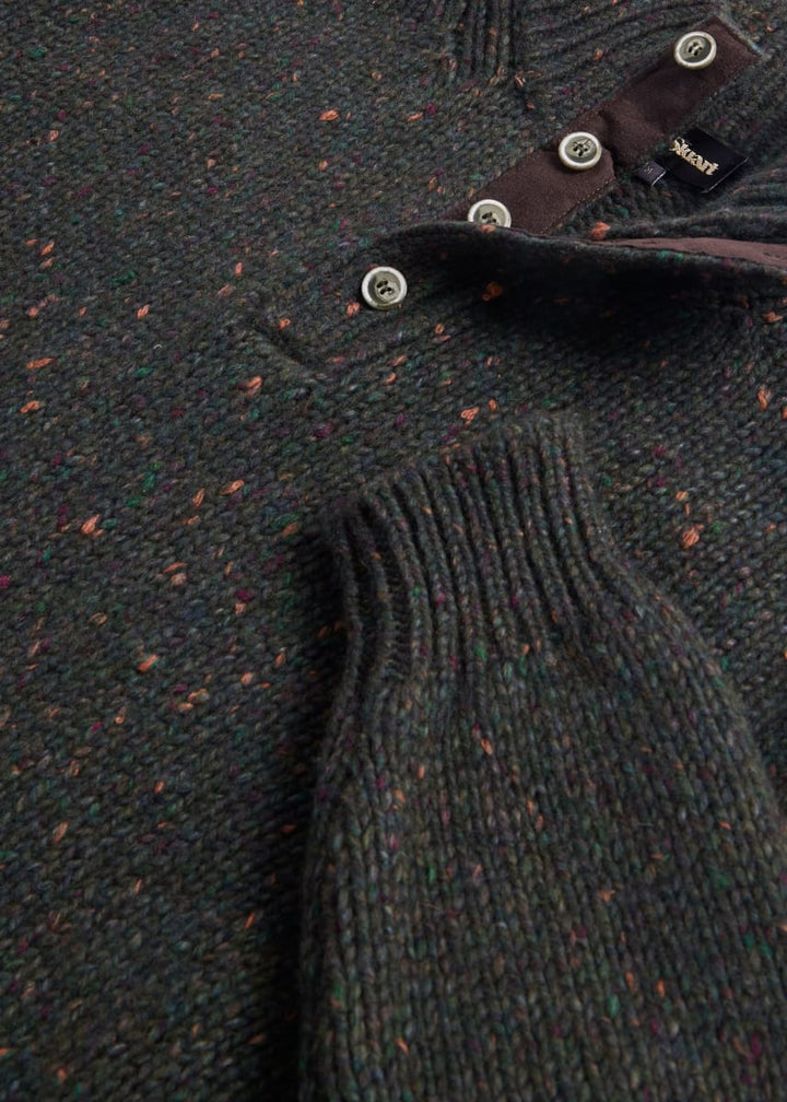 Wool & Cashmere Donegal Button Mock Neck - Dark Olive