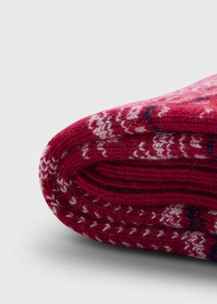 Pine Tree & Snowflake Sock - Red - ONE SIZE - Socks