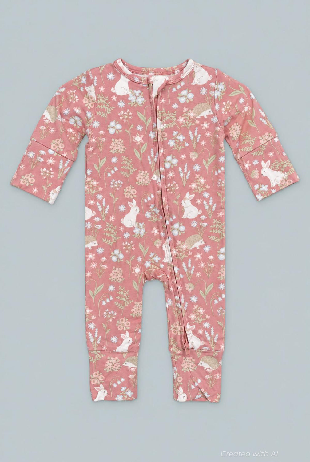 Pink Bunny Floral Convertible Romper - Woodland Bunny - Romper