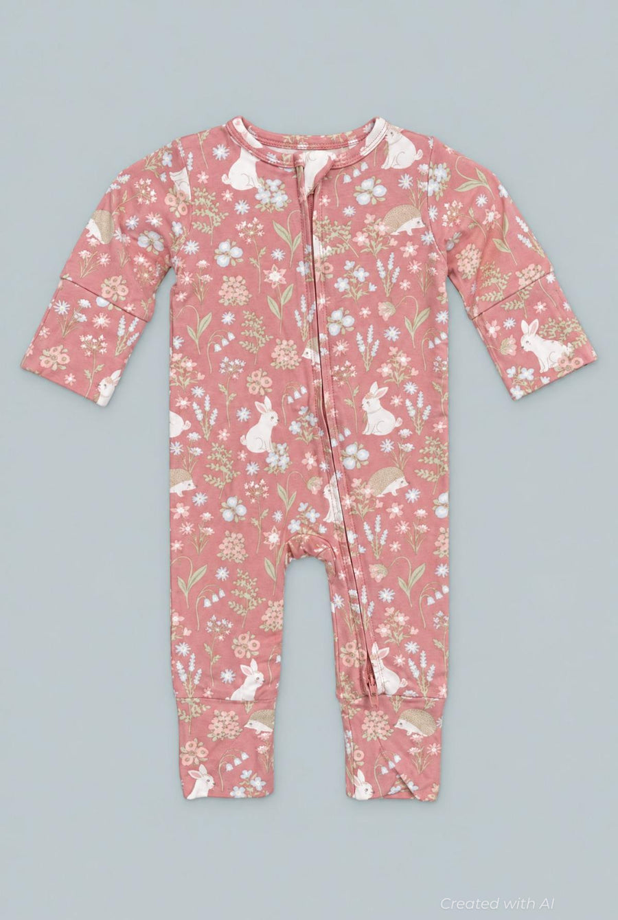 Pink Bunny Floral Convertible Romper - Woodland Bunny - Romper