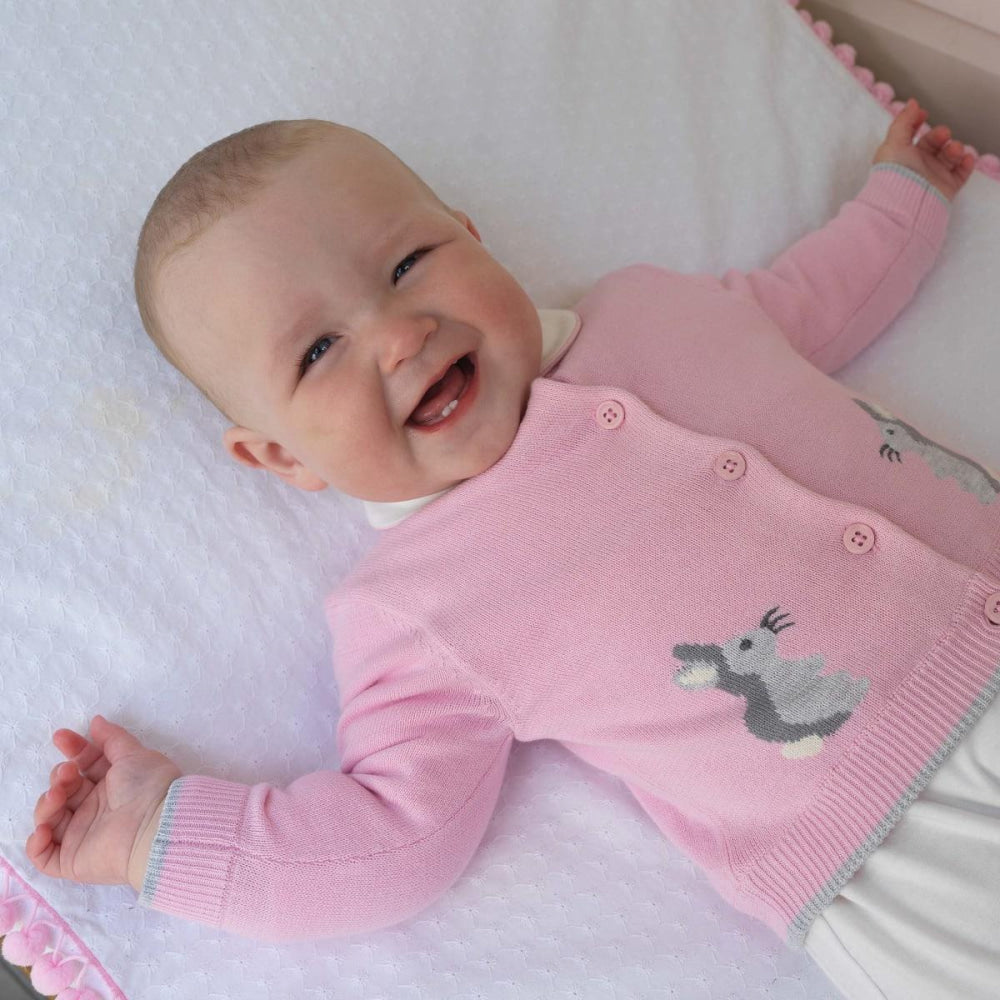 Pink Bunny Intarsia Cardigan - 1m - Cardigan