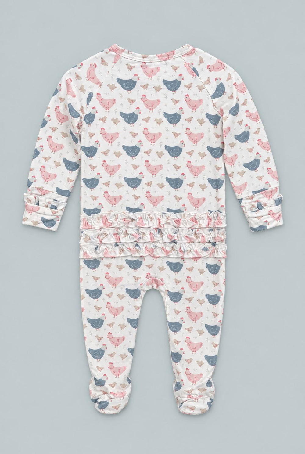 Pink Farm Hens Bamboo Ruffle Footie - Happy Hens - Onesie