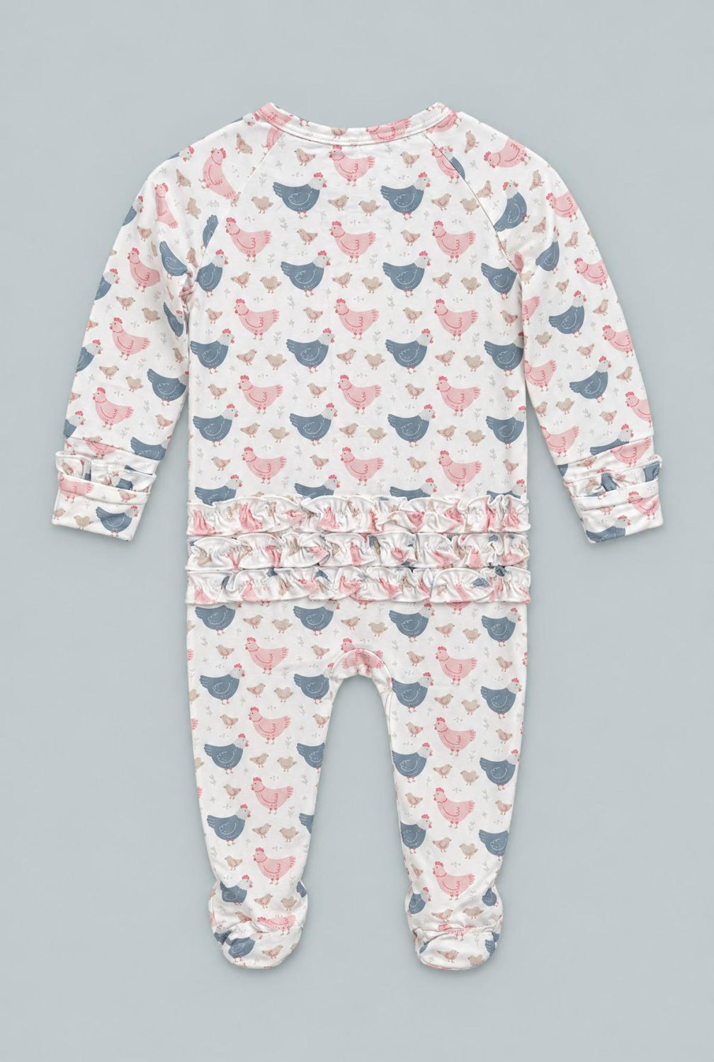 Pink Farm Hens Bamboo Ruffle Footie - Happy Hens - Onesie