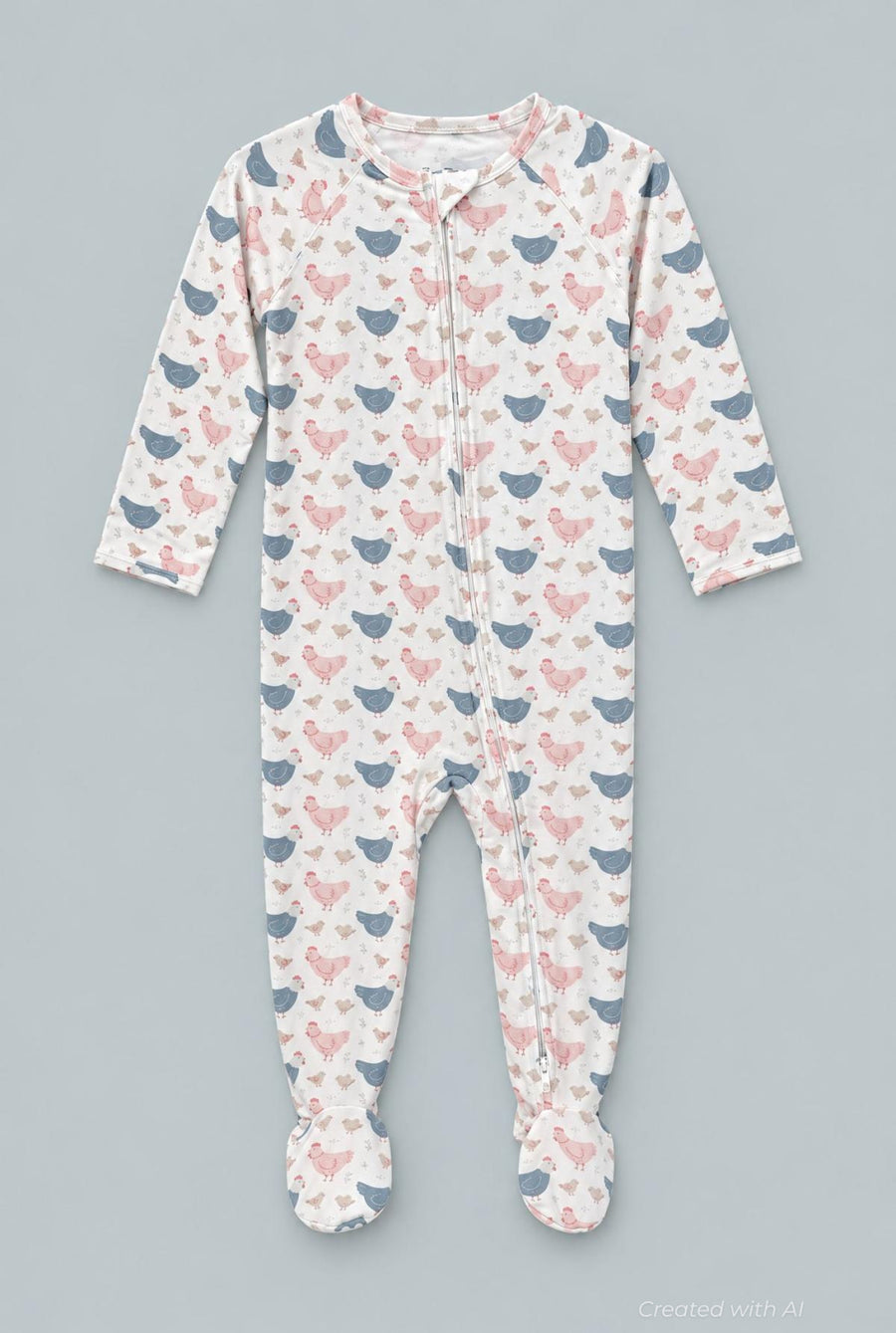 Pink Farm Hens Bamboo Zipper Footie - Happy Hens - Pajamas
