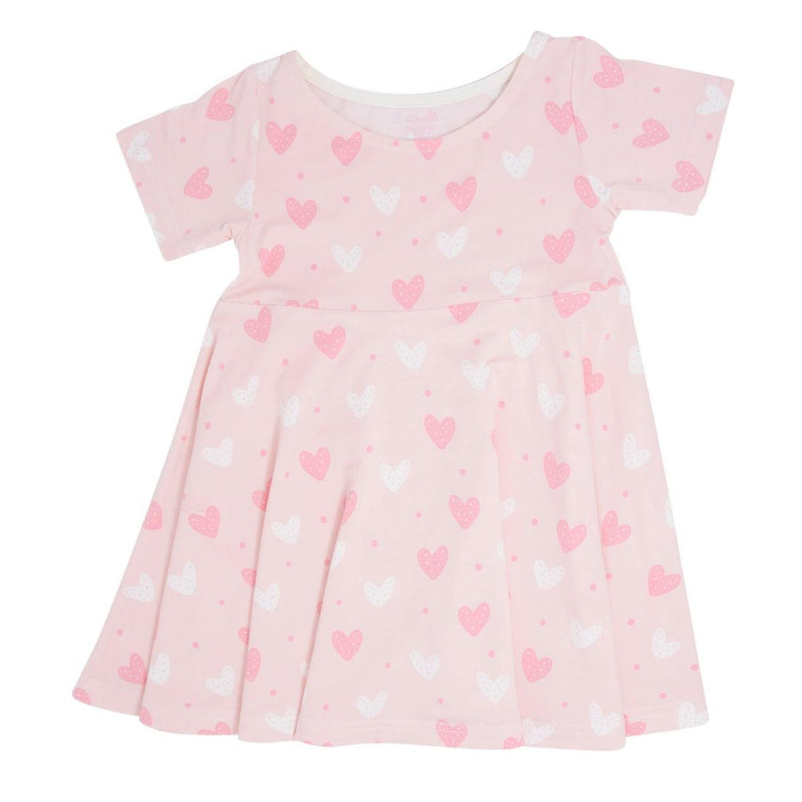 Pink Heart Cap Sleeve Swirly Dress - Pink & White Hearts - Dresses