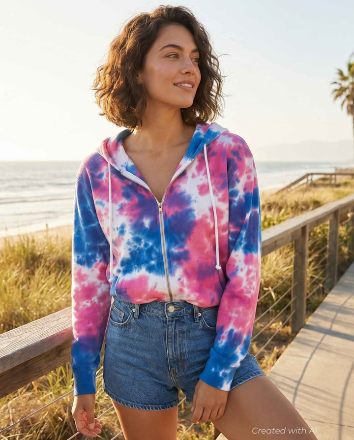 Pink N Blue Kangaroo Zip-Up Hoodie - Hot Pink/Electric Cloud Dye - Hoodie