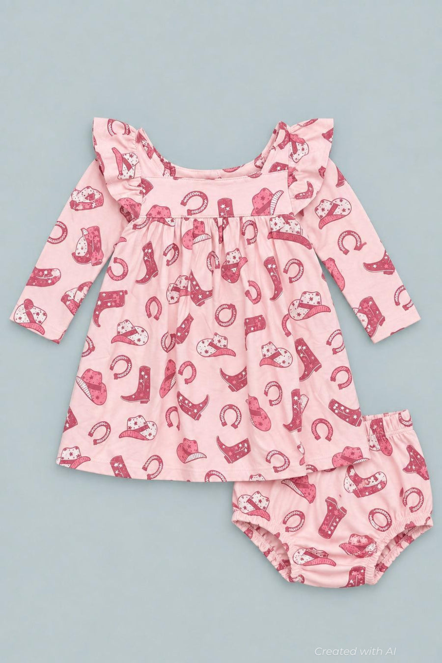 Pink Western Boots Ruffle Dress With Bloomer - Gwen - Dresses