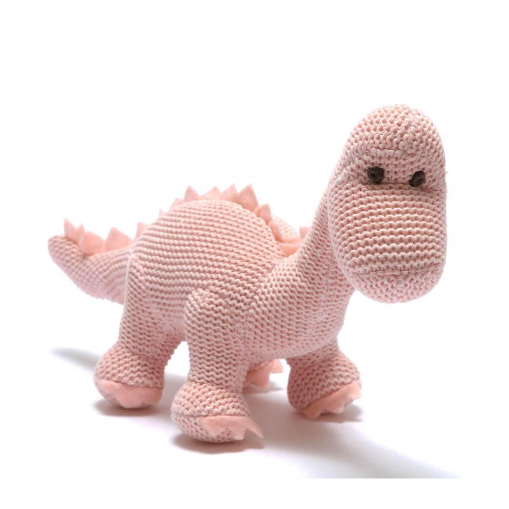 Knitted Organic Cotton Pink Diplodocus Dinosaur Baby Rattle