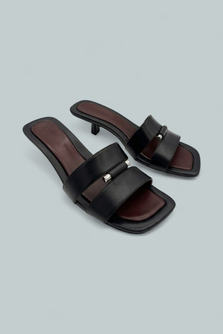 Piper Kitten Heel Slides - Black - US 8.5 / EU 39 - Sandals