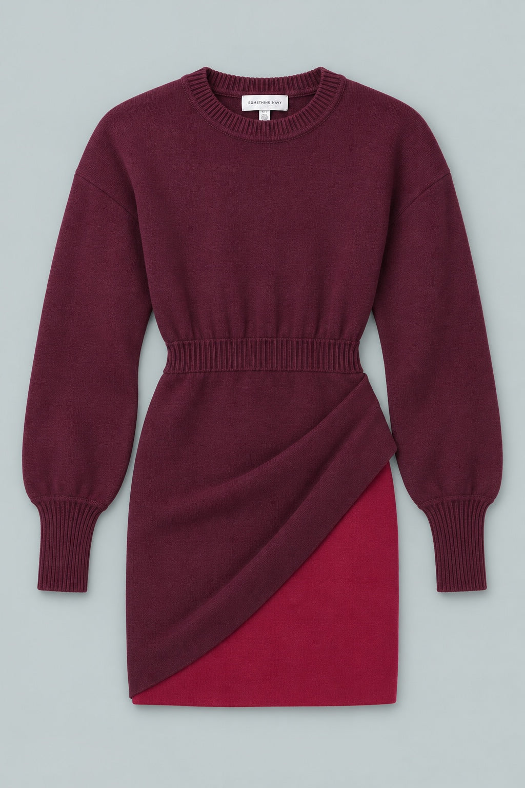 Bi-Color Sweater Mini Dress - Burgundy