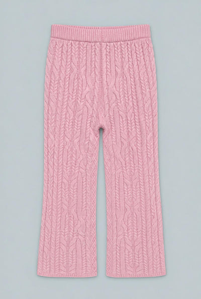 Wide Leg Cableknit Pants - Pink