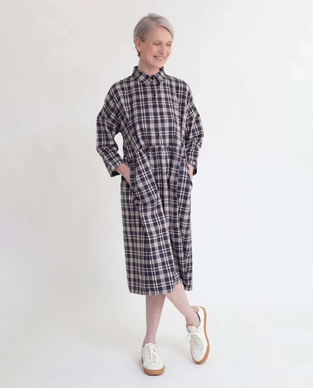 Marge-Cay Seacell Dress Check - Navy-Beige-Check dresses Beaumont Organic 