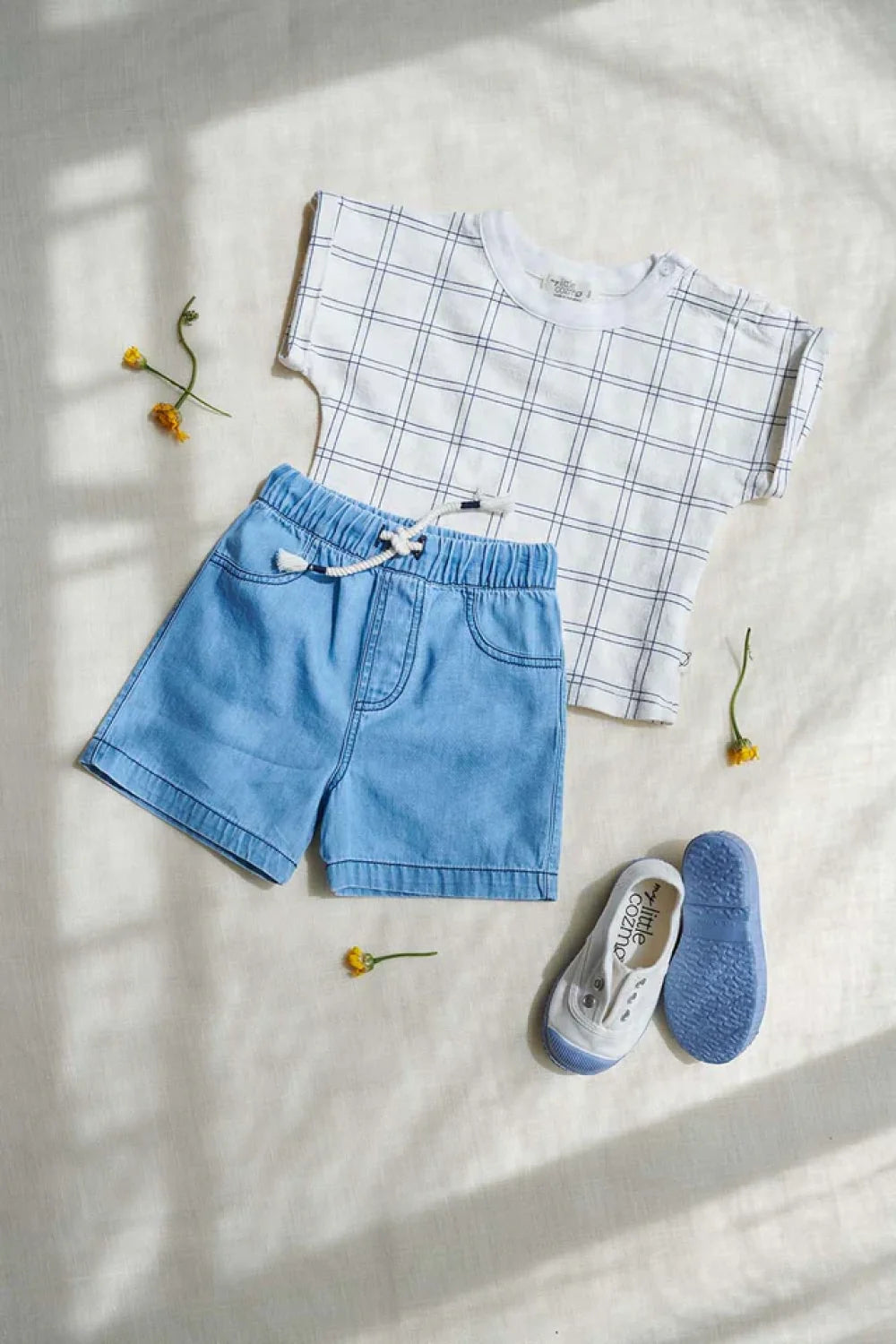 Plaid crepe baby t-shirt - Ivory - T-shirt