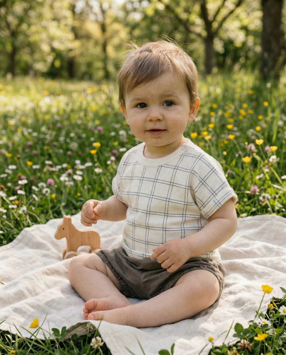 Plaid crepe baby t-shirt - Ivory - T-shirt