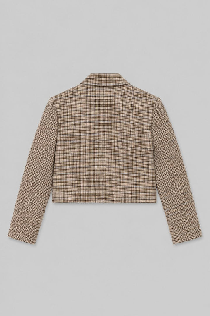 Plaid Cropped Blazer - Brown Combo - Blazer