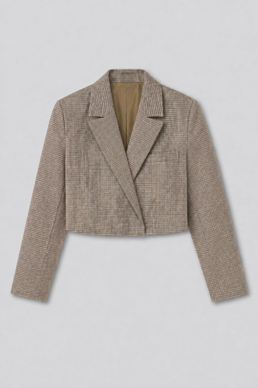 Plaid Cropped Blazer - Brown Combo - Blazer