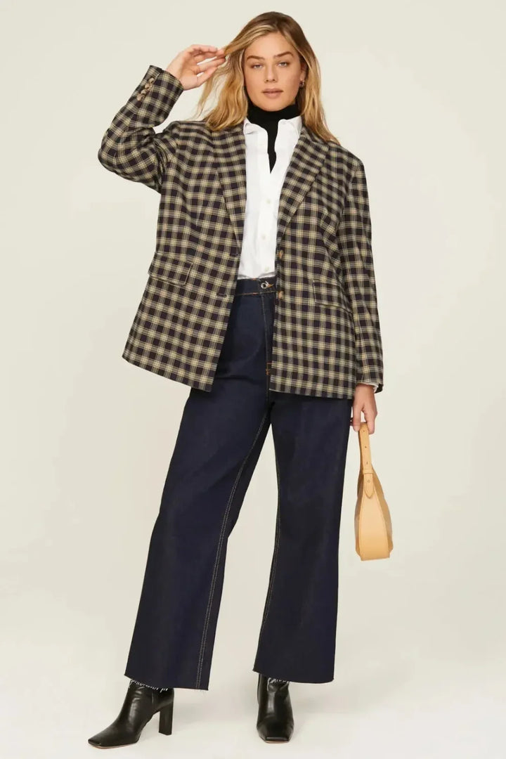 Plaid Oversized Blazer - Navy Combo - Blazer