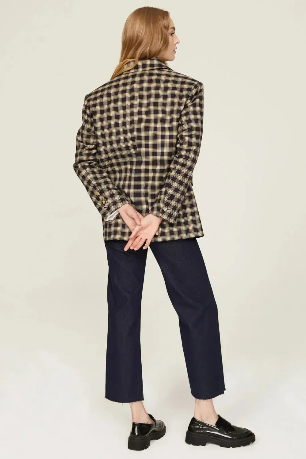 Plaid Oversized Blazer - Navy Combo - Blazer