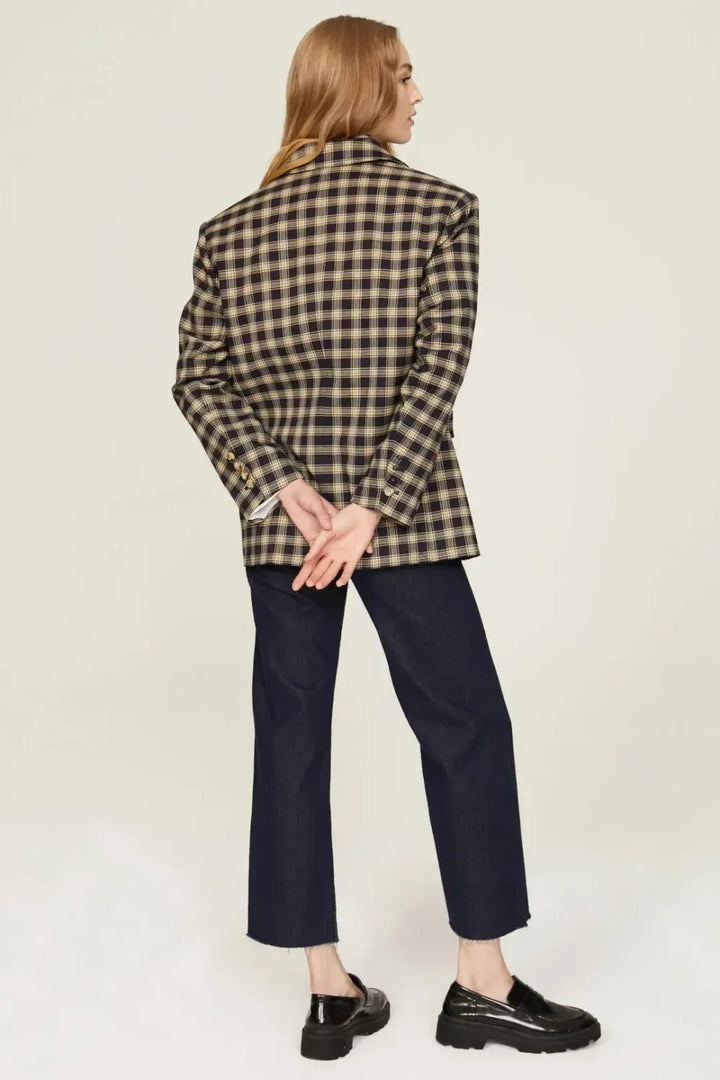 Plaid Oversized Blazer - Navy Combo - Blazer