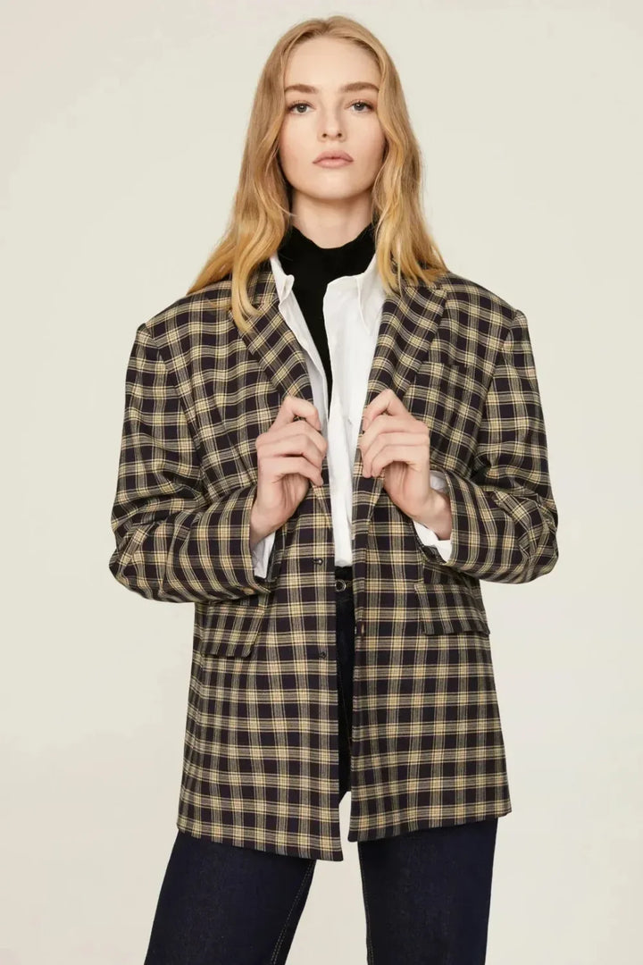Plaid Oversized Blazer - Navy Combo - Blazer