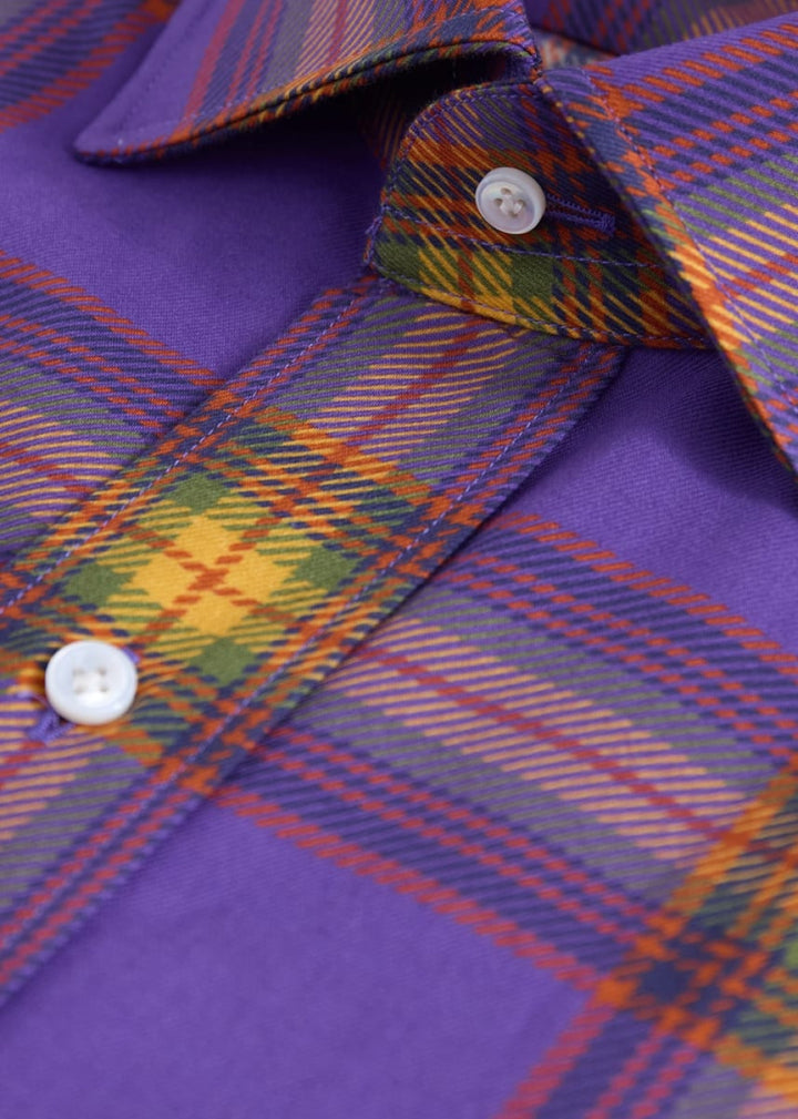 Plaid Print Sport Shirt - Purple - Collared Shirt