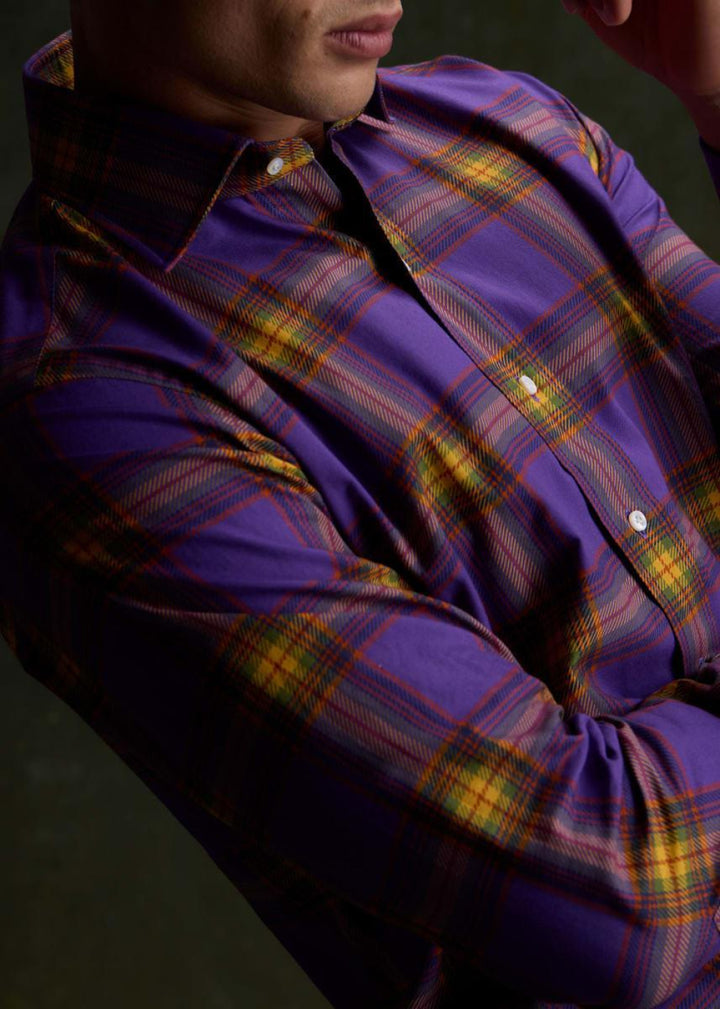 Plaid Print Sport Shirt - Purple - Collared Shirt