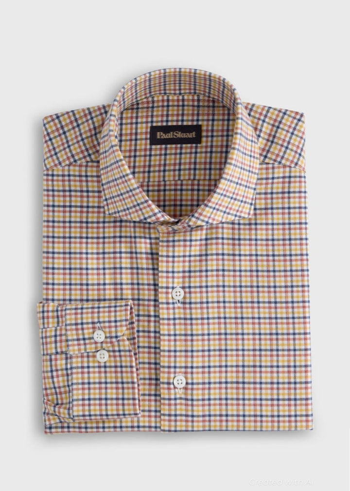 Plaid Sport Shirt - Navy/Gold - Collared Shirt