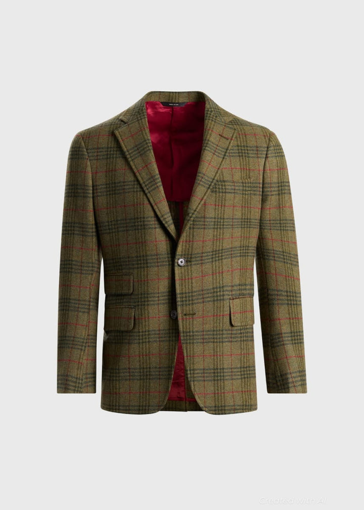 Plaid Two Button Suit - Olive - Suit