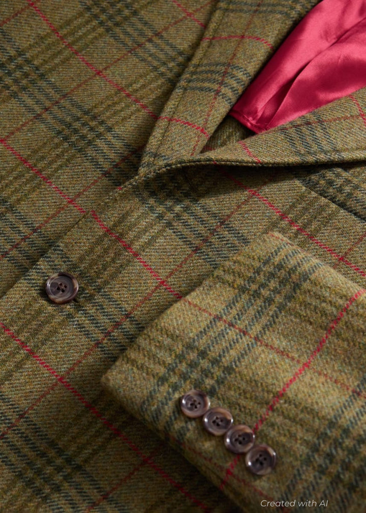 Plaid Two Button Suit - Olive - Suit
