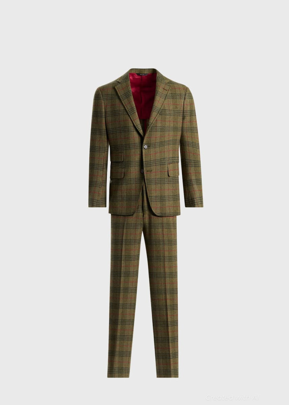 Plaid Two Button Suit - Olive - Suit