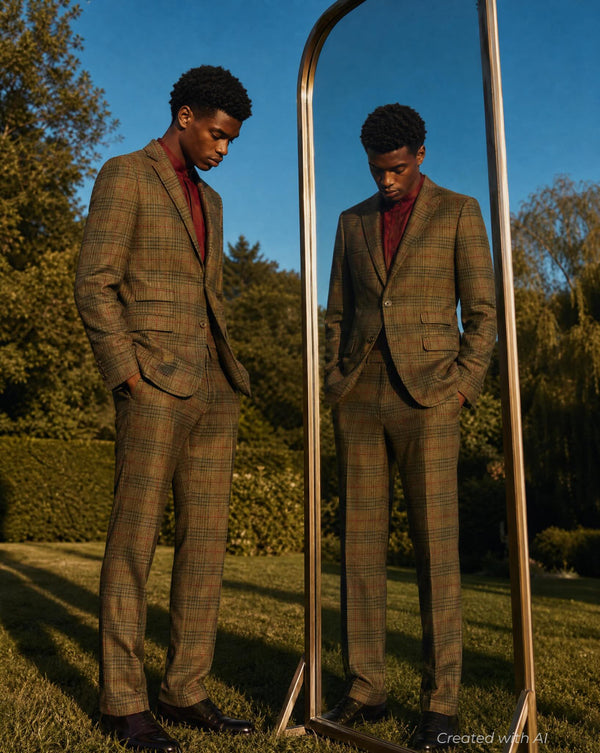 Plaid Two Button Suit - Olive - Suit