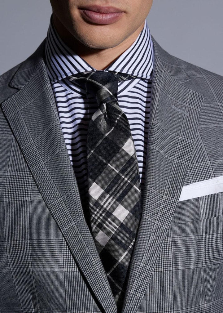 Plaid Woven Silk Tie - Black/Cream - ONE SIZE - Tie